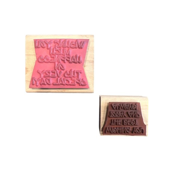 Lot of 2 Card Making Themed Rubber Wooden Stamps, Marriage, Graduation, New Job - Picture 4 of 5